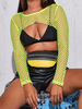 Gelbes Cami Top Juwelenhals Ausschnitt Ärmelloses Netz Sexy Frauen Camis Sexy Top