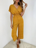 Gelbes einteiliges Outfit Polka Dot V-Ausschnitt Kurzarm Polyester Kurzes Sommer Damen Outfit