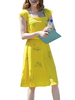 Gelbes Sommerkleid Knielanges Strandkleid mit quadratischem Halsausschnitt