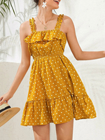Gelbes Sommerkleid Polka Dot Short Beach Dress