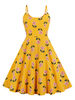 Gelbes Sommerkleid Slip-Kleid mit Blumendruck aus den 1950er Jahren