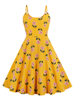 Gelbes Sommerkleid Slip-Kleid mit Blumendruck aus den 1950er Jahren