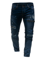 Gerade geschnitten Jeans 2021 Blau Zerrissen Jeansstoff Jeans Reißverschluss Dekor Betrübt Jean Für Männer