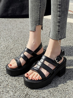Gladiator Sandalen Flatform Block Heel Beach Sandalen Schwarze Damen Schuhe