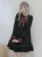 Glamourös Lolita Kleid mit Rundhalsausschnitt und langen Ärmeln im süßen und hübschen Style und Schleife