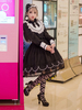 Glamourös Lolita Kleid mit Stehkragen und langen Ärmeln im süßen und hübschen Style und Schleife in Schwarz