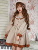 Glamourös Lolita Kleid mit U-Halsausschnitt und langen Ärmeln im klassischen & traditionellen Style und Schleife in Khakifarbe
