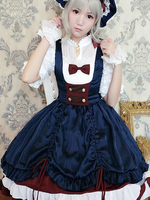Glamourös Lolita Kleid mit viereckigem Ausschnitt und Schleife im süßen und hübschen Style und Dunkelrot