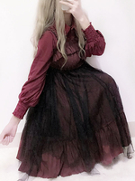 Glamourös Lolita Kleid Tüll mit Rüschen gotisch in Burgunderrot