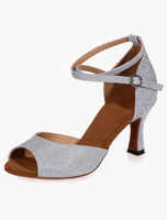 Glitter Ballroom Schuhe Silber Peep Toe Criss Cross Latin Tanzschuhe