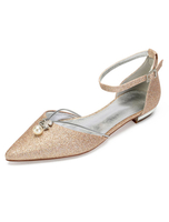 Glitter Brautjungfer Wohnungen Champagner Spitze Strass Hochzeit Schuhe Frauen Party Schuhe