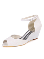 Glitter Hochzeitsschuhe Weiß Pailletten Peep Toe Keilabsatz Brautschuhe