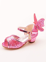 Glitter Party Schuhe Pink Peep Toe Schmetterling Detail Blumenmädchen Schuhe