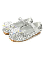Glitter Party Schuhe Silber Runde Kappe Strass flache Blumenmädchen Schuhe