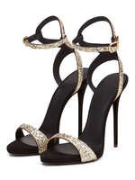 Glitter Prom Schuhe Damen Open Toe High Heel Sandalen Gold Abendschuhe