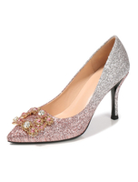 Glitter Prom Schuhe Damen Spitze Strass High Heels Pink Party Schuhe