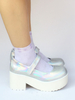 Glitzer Lolita Schuhe Chunky Heel Plateau Gurt Pumps