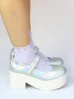 Glitzer Lolita Schuhe Chunky Heel Plateau Gurt Pumps