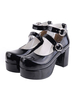 Glänzend Pony Heels-Schuh-Plattform-Schuh-Knöchel-Bügel-Schnallen in schwarze