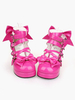 Glossy Lolita Breiter Absatz-Schuh-Knöchel-Bügel-Herz-geformte Schnallen Bögen Dekor in Rose Rot
