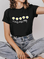 Gänseblümchen Blumen T-Shirt Grafik Kurzarm Baumwolle Frauen T-Shirt