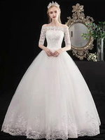 Günstige Brautkleider Eric White Schulterfrei Halbarm Ballkleid Weicher Tüll Lace Up Bodenlangen Brautkleider
