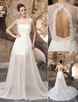 Günstiges Brautkleid aus Chiffon mit Hof-Schleppe in Elfenbeinfarbe Milanoo