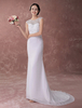 Günstiges Brautkleid aus Chiffon mit Illusion-Ausschnitt und Schleppe