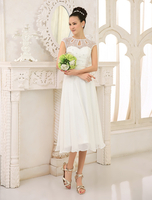 Günstiges Brautkleid aus Chiffon mit Rundkragen in Elfenbeinfarbe Milanoo