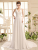 Günstiges Brautkleid aus Chiffon mit V-Ausschnitt und Schleppe