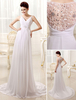 Günstiges Brautkleid aus Chiffon mit V-Ausschnitt und Spitzen