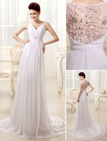 Günstiges Brautkleid aus Chiffon mit V-Ausschnitt und Spitzen