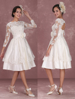 Günstiges Brautkleid aus Spitze mit Illusion-Ärmeln und Blumen Milanoo