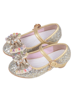 Gold Blumenmädchen Schuhe Glitter Round Toe Bow Schnalle Detail Party Schuhe