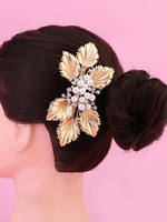Gold Braut Kamm Kopfbedeckungen Perlen Blatt Perlen Hochzeit Haarschmuck