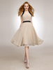 Gold Champagne a-line Flügel rückenfrei Chiffon Brautjungfer Kleid