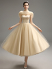 Gold Champagner Brautjungfer Kleid Satin trägerlosen rückenfreie Lace Up Kleid Milanoo