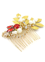 Gold Kamm Hair Pin Tiara Braut Hochzeit Rot Strass Perle Kopfbedeckungen (11 Cm X 7 Cm)