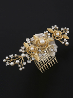 Gold Kamm Hochzeit Kopfschmuck Strass Perlen Braut Haarschmuck