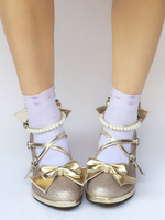 Gold Lolita Schuhe Perle Ankle Strap Bogen Kreuz Gurt klobige Absätze für Lolita