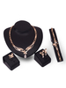 Gold Party Schmuck Set Strass Aussage Halskette Ohrringe Ring Armband