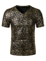 Gold T-Shirts Casual V-Ausschnitt Kurzarm Sommer Tops