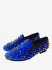 Goldene Spikes-Loafer für Herren in blauen Wildlederschuhen für Abschlussball Party und Hochzeit