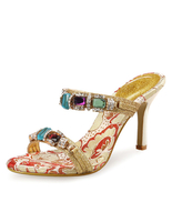 Goldenes Kleid Sandalen Pailletten Strass Perlen rückenfreie Sandale Pantoffeln für Frauen