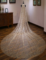 Goldkathedrale-Hochzeitsschleier-Spitze-funkelnder Wasserfall eine Tier-Schnittkante glänzende Brautschleier