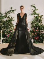 Gothic Black Brautkleider Mermaid Long Sleeves Zipper Lace Bodenlanges Brautkleid