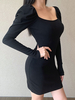 Gothic Bodycon Kleider Black Jewel Neck Backless Sexy Langarm Bleistiftkleid