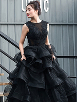 Gothic Brautkleider Organza Ballkleid Ärmellos Natürliche Taille Spitze Bodenlangen Brautkleid