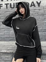 Gothic Hoodies für Damen Schwarze Baumwolloberteile mit langen Ärmeln Retro-Hoodies