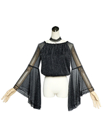 Gothic Lolita-Bluse Soul Hall-Spitze Semi Sheer Plissee Schuss Seide schwarz Lolita Top